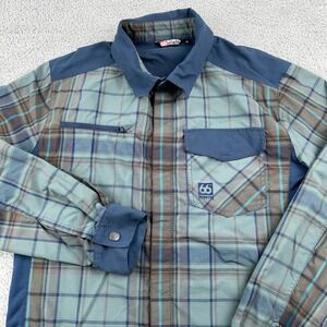66 North Iceland Shirt Mens Medium Blue Plaid Reykjavik Snap Hiking Outdoor